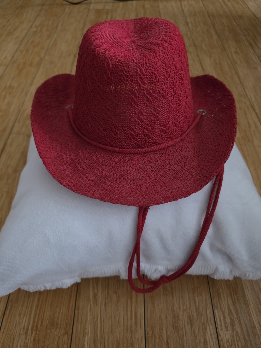 Red Straw Cowboy Hat with Chin Strap